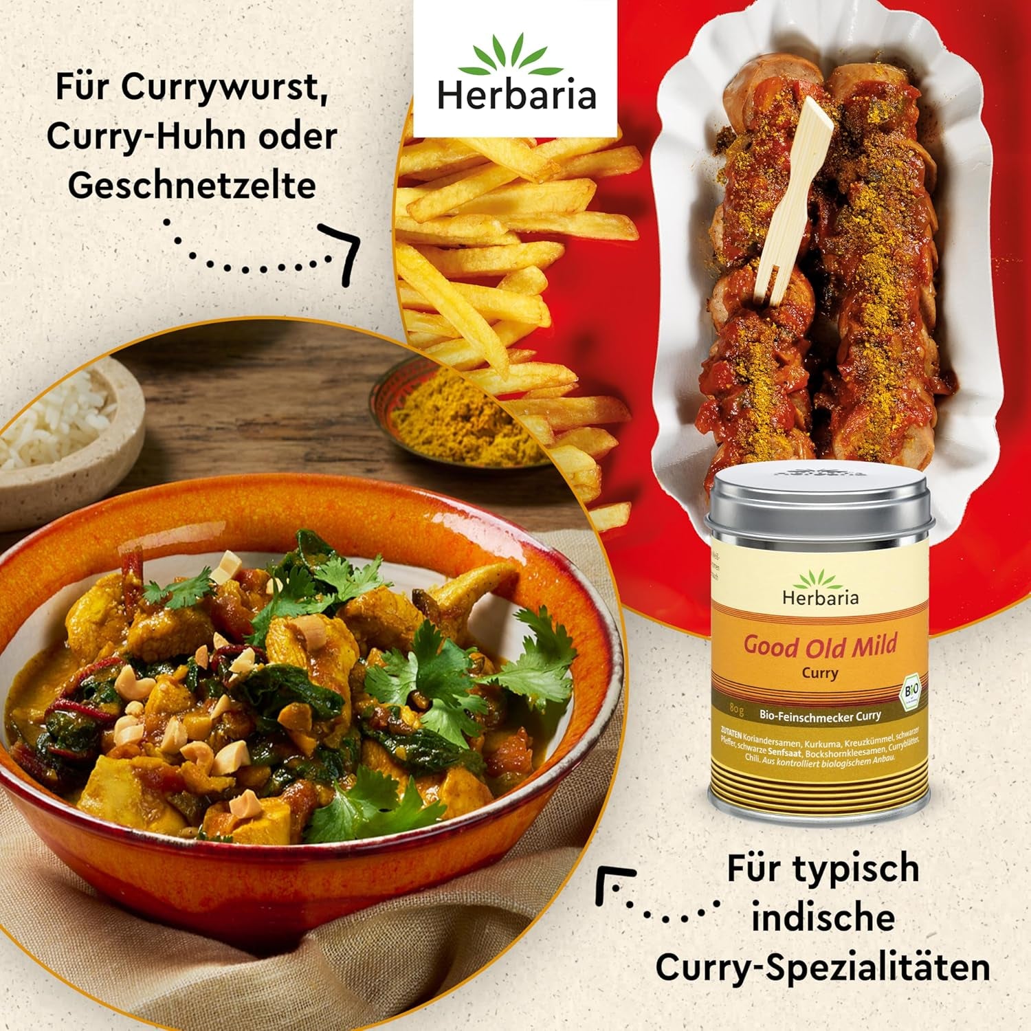 Herbaria Old Good Mild Curry bio 80g M-Dose – Currypulver, Currymischung - Bio-Gewürzmischung für klassische Curry-Spezialitäten z.B. Currywurst - erlesenen Složka v nachhaltiger Aromaschutz-Dose