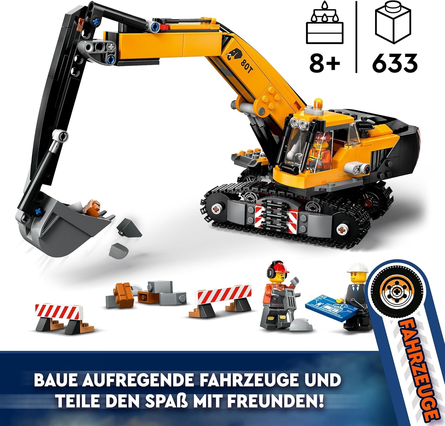 LEGO City Pásový bagr, bagr pro děti od 8 let, stavebnice s modelem bagru, sestavitelné nákladní auto s doplňky a 3 minifigurky 60420 Stavebnice Besuche den LEGO-Store