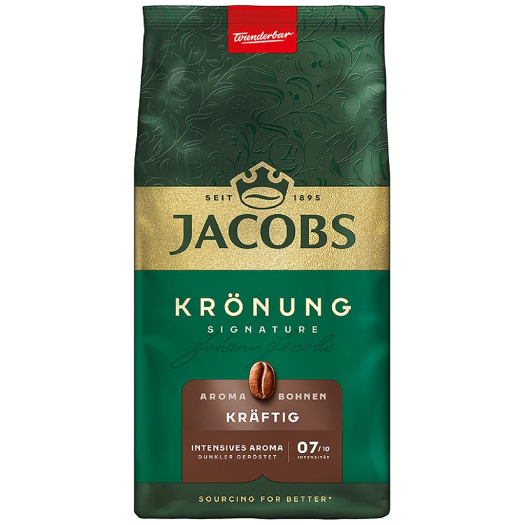 Jacobs Krönung Aroma Beans Classic, aromă completă, nuci, note citrice, boabe Arabica & Robusta, intensitate 6/10, ideal pentru cafeaua clasică Cafea Naty Shop 500 grame Krönung puternic