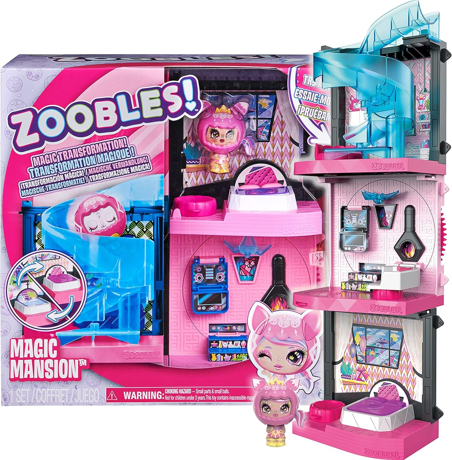 Zoobles Magic Mansion Casă de vis transformabilă cu 6 camere, tobogan și accesorii