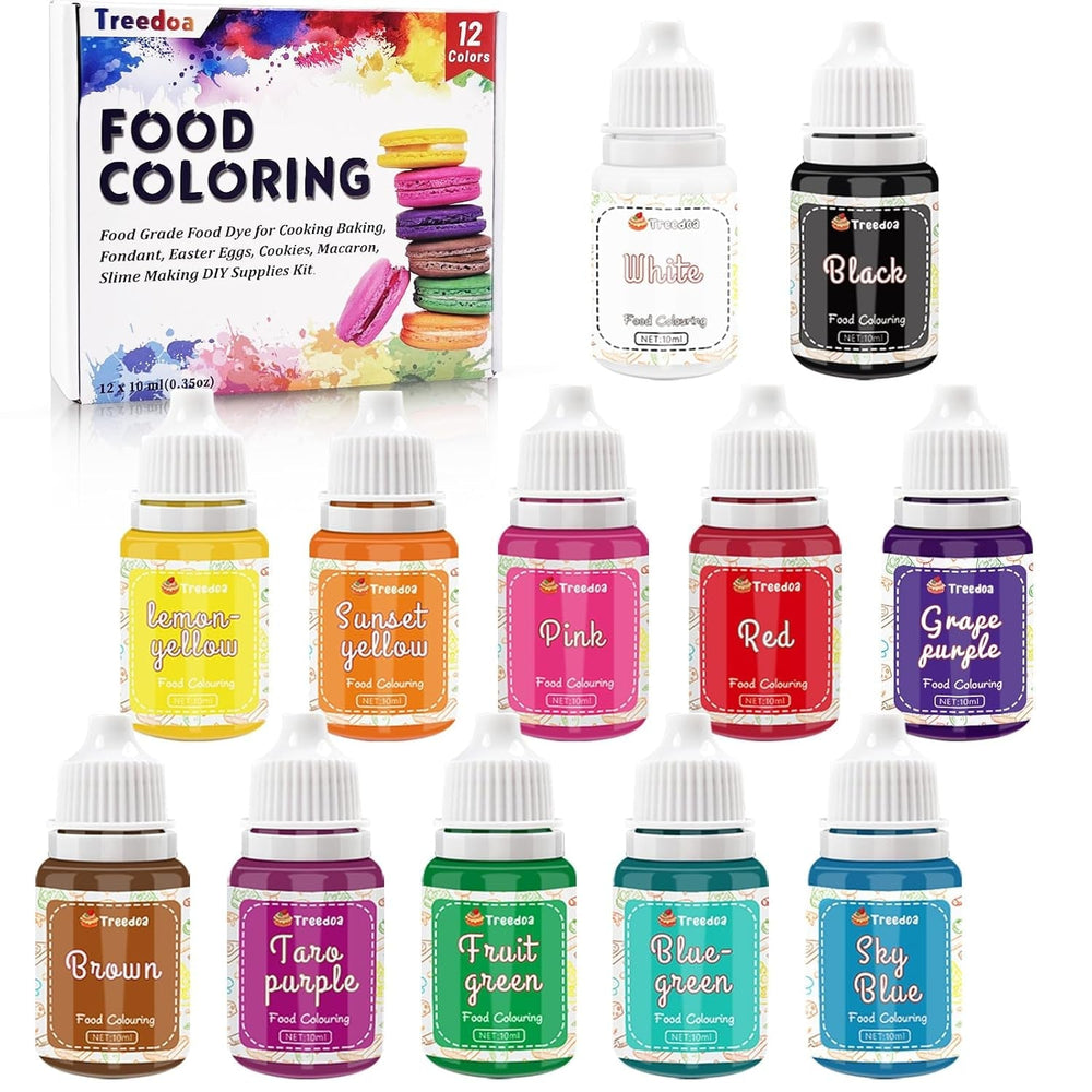 Colorant alimentar 12 culori x 10 ml - Coloranți alimentari lichizi pentru copt prăjituri, fursecuri, macaroane - Colorant alimentar foarte concentrat pentru decorarea torturilor, lichid pentru colorarea băuturilor, săpunuri DIY