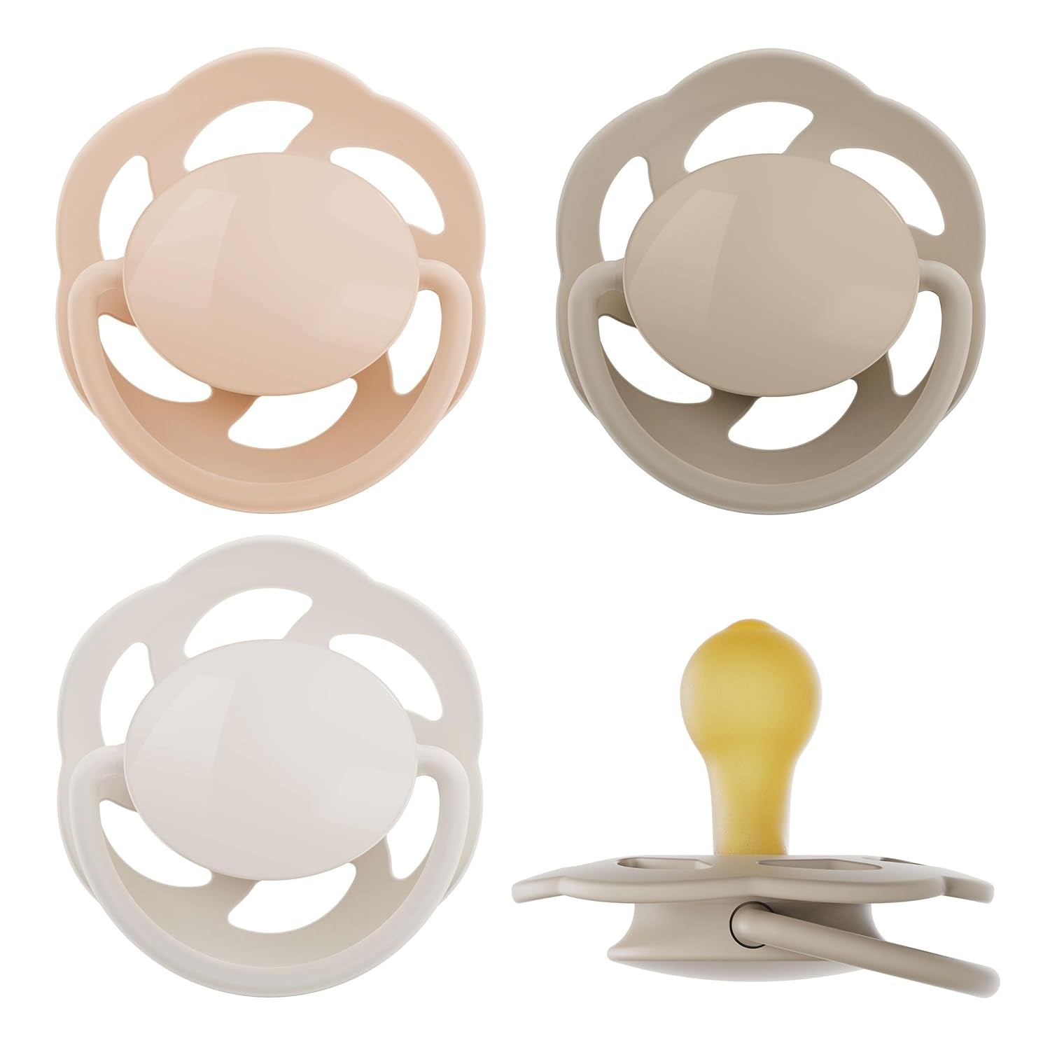 nip - Verde Cireș | 0-6 luni | Pachet de 4 | Suzetă pentru bebeluși, potrivită pentru alăptare și pentru dinți. Suzetă sustenabilă, fabricată din materii prime naturale, verde deschis/maro