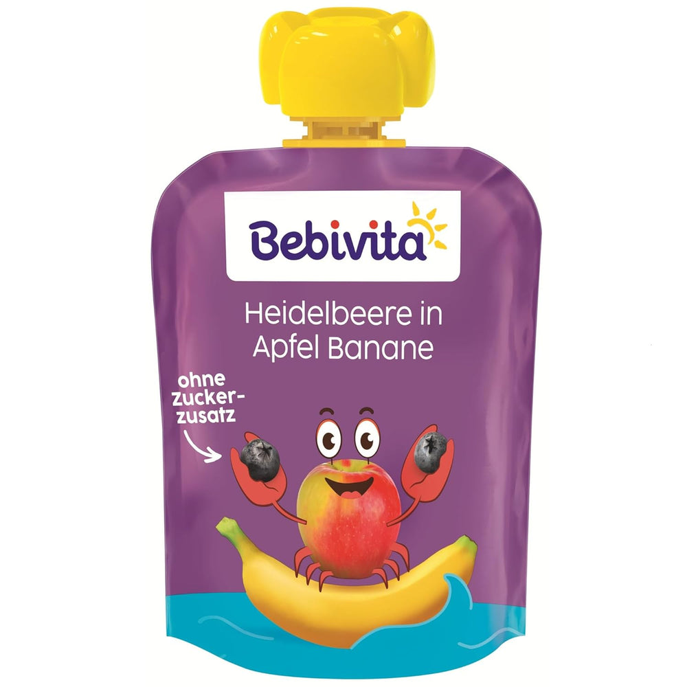 Sáčky s borůvkami, jablky a banány - 16 (4 balení, každá 4 x 90 g), bez přidaného cukru, bez lepku, ideální pro s sebou a svačiny na cestách