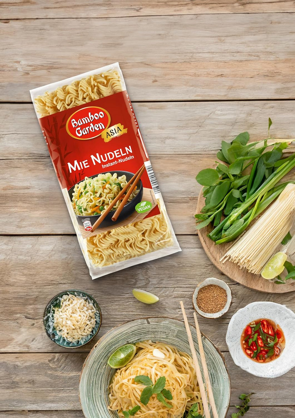 Bambusová zahrada - Mie Noodles | Instantní nudle pro asijskou kuchyni | Ideální pro wok pokrmy nebo polévky Vegani | 250g sáček