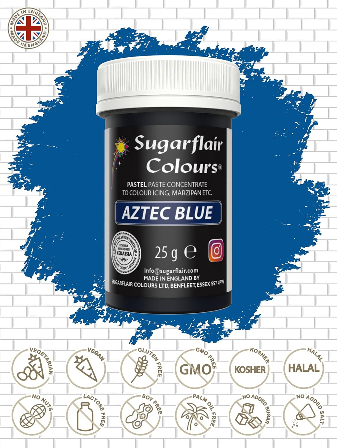 Colorant alimentar Sugarflair Paste Pastel Aztec Blue, colorant alimentar pentru paste, fondant și marțipan, culori concentrate Spectral - 25 g