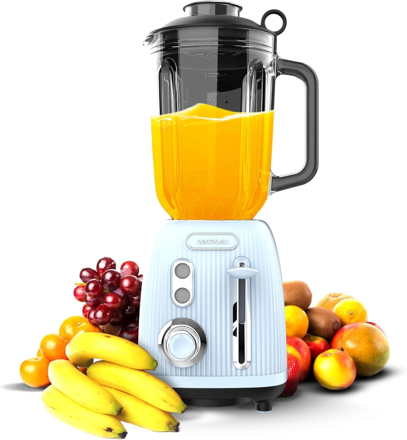 Cecotec Standmixer Retro Power Black Titanium Retroblue, 1200 W Maximale Leistung, 1,5 L Glasbehälter, Einstellbare Geschwindigkeit, 4 Klingen Mit Schwarzem Titanbeschichtung, 100% Kupfermotor. Kuchyně Naty Shop