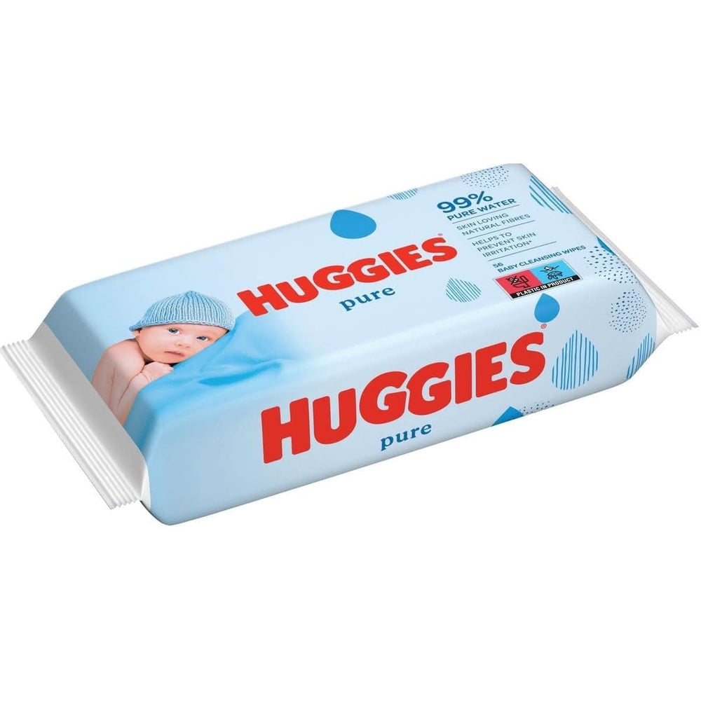 Huggies Pure Baby Wipes 18 balení (1008 ubrousků celkem) — 99 % čistá voda — Bez parfemace pro jemné čištění a ochranu Dětské vlhčené ubrousky Naty Shop
