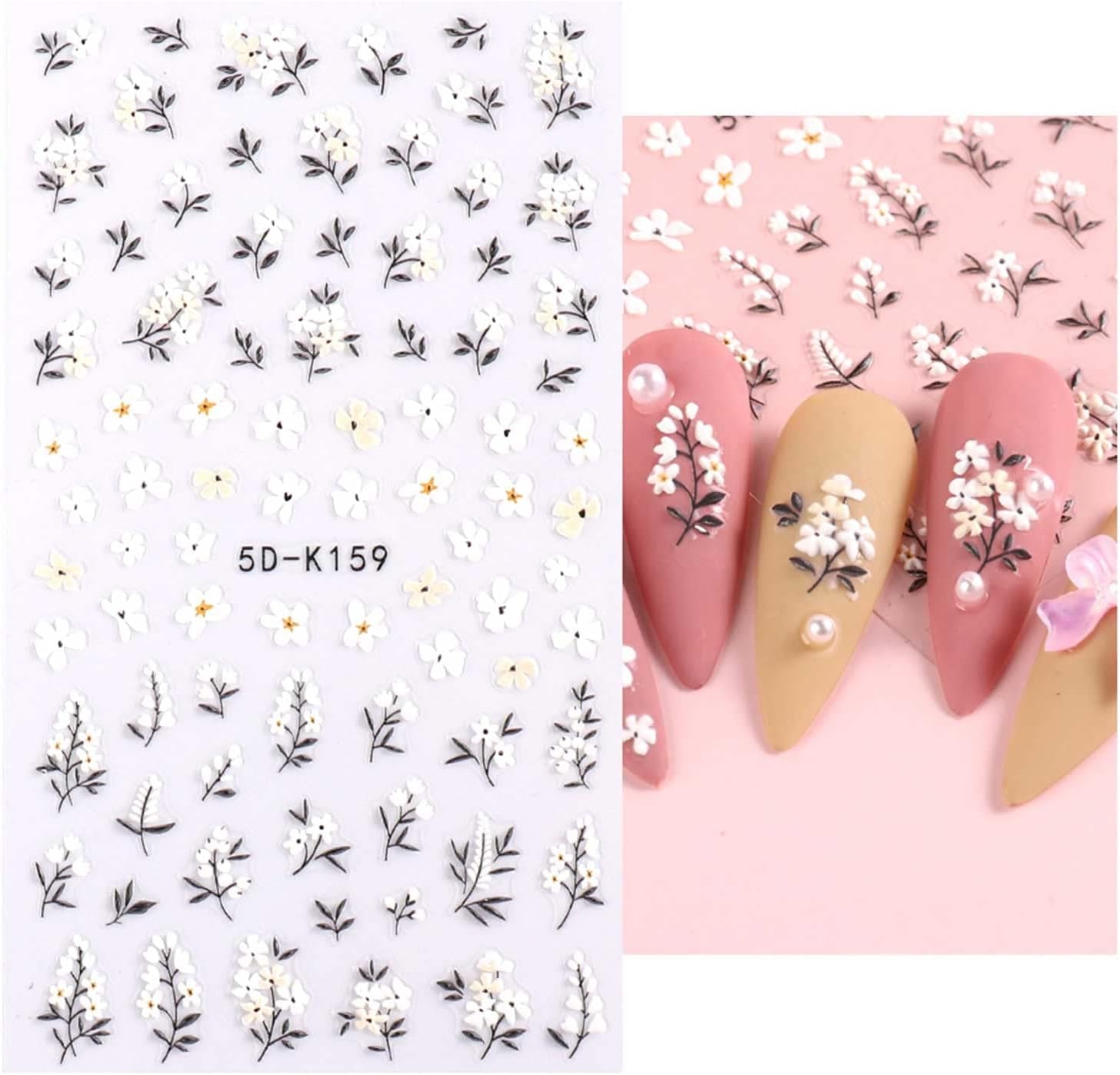 JMEOWIO 3D Nagelsticker Frühling Blumen 5 Blatt Nagelaufkleber 5D Stereoskopisch Selbstklebend Bunte Blüte Nail Art Sticker Dekoration Nageldesign Zubehör