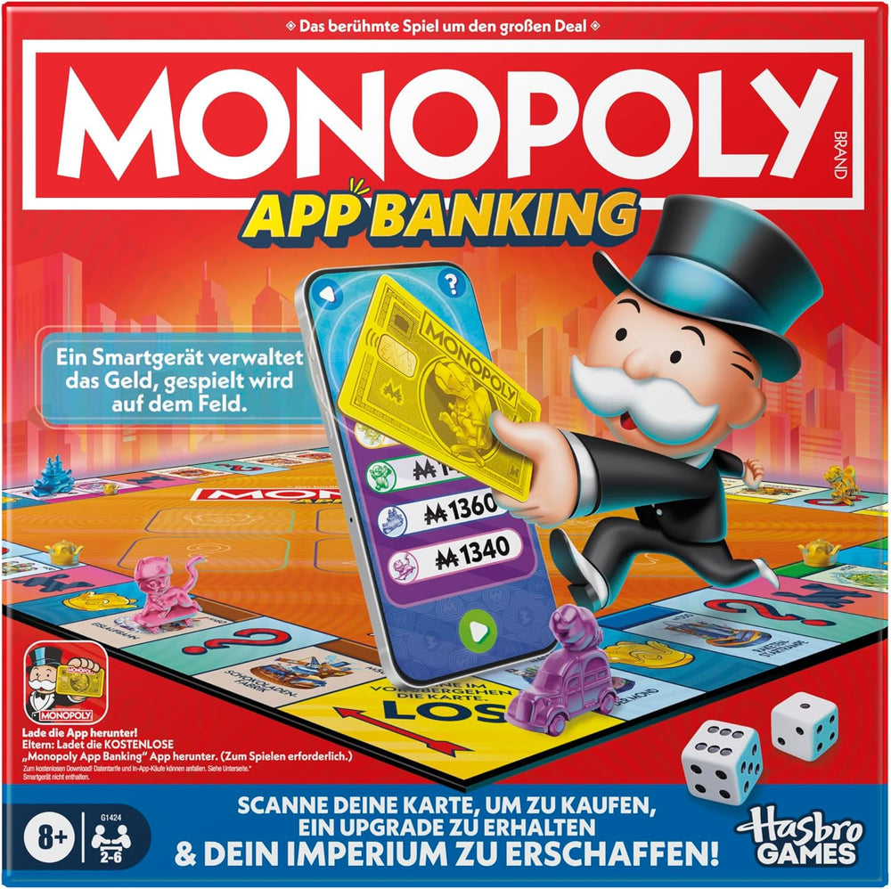 Monopoly Board Game App Banking - německá verze, moderní verze klasické elektronické hry pro děti od 8 let, pro 2 až 6 hráčů