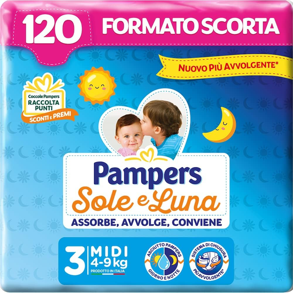 Pleny Pampers Sun and Moon Midi, velikost 3 (4-9 kg), 120 plen