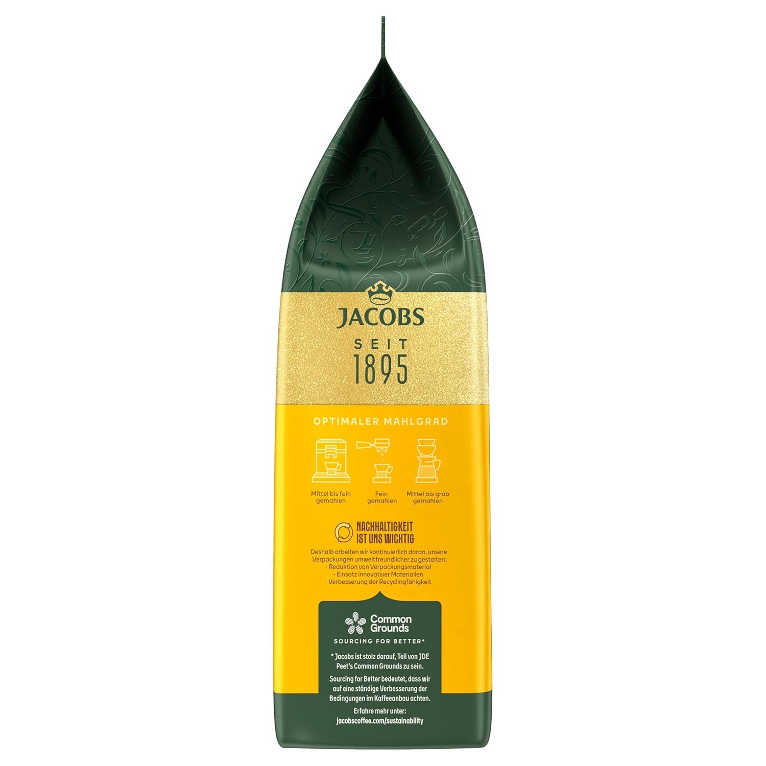Kávová zrna Jacobs Café Crema Gold 1 kg – Vollmundig, Aromatisch, Fruchtige Notes, zrna Arabica & Robusta, Intensität 5/10, Ideální pro Café Crema Naty Shop