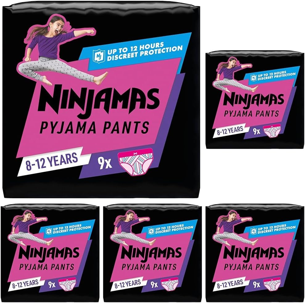 Hearts Pyjama Kalhoty 9 nočních absorpčních spodků 8 let 27 kg-43 kg Celonoční ochrana proti úniku