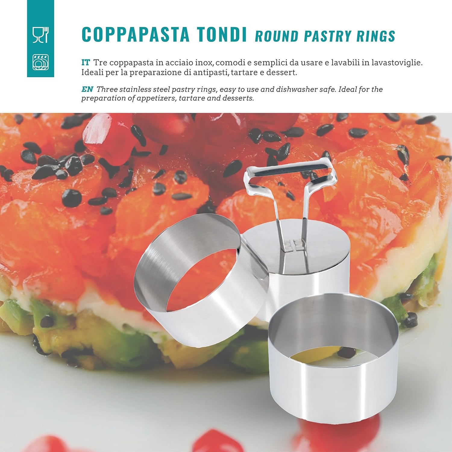 Forme de biscuiți, 3 bucăți, rotunde, oțel inoxidabil - 8 x 8 x 4 cm