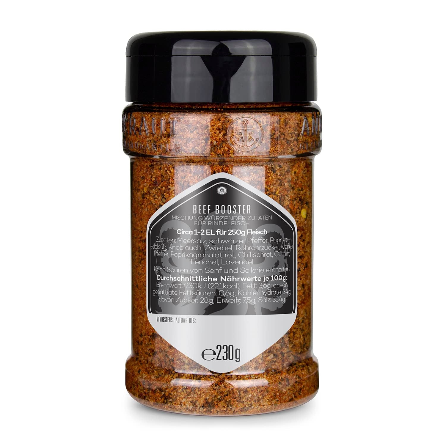Ankerkraut Beef Booster, Rub Brisket and Steak Gewürz, Gewürzmischung für Fleisch, 230 g v Streuer