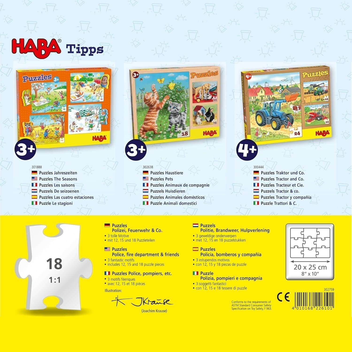 HABA Fire Brigade Puzzle - Set de 3 piese pentru copii cu vârsta de 3 ani și peste, puzzle din carton cu motive de poliție și ambulanță - Promovează abilitățile motorii fine și concentrarea - 1302759001 Puzzle Naty Shop