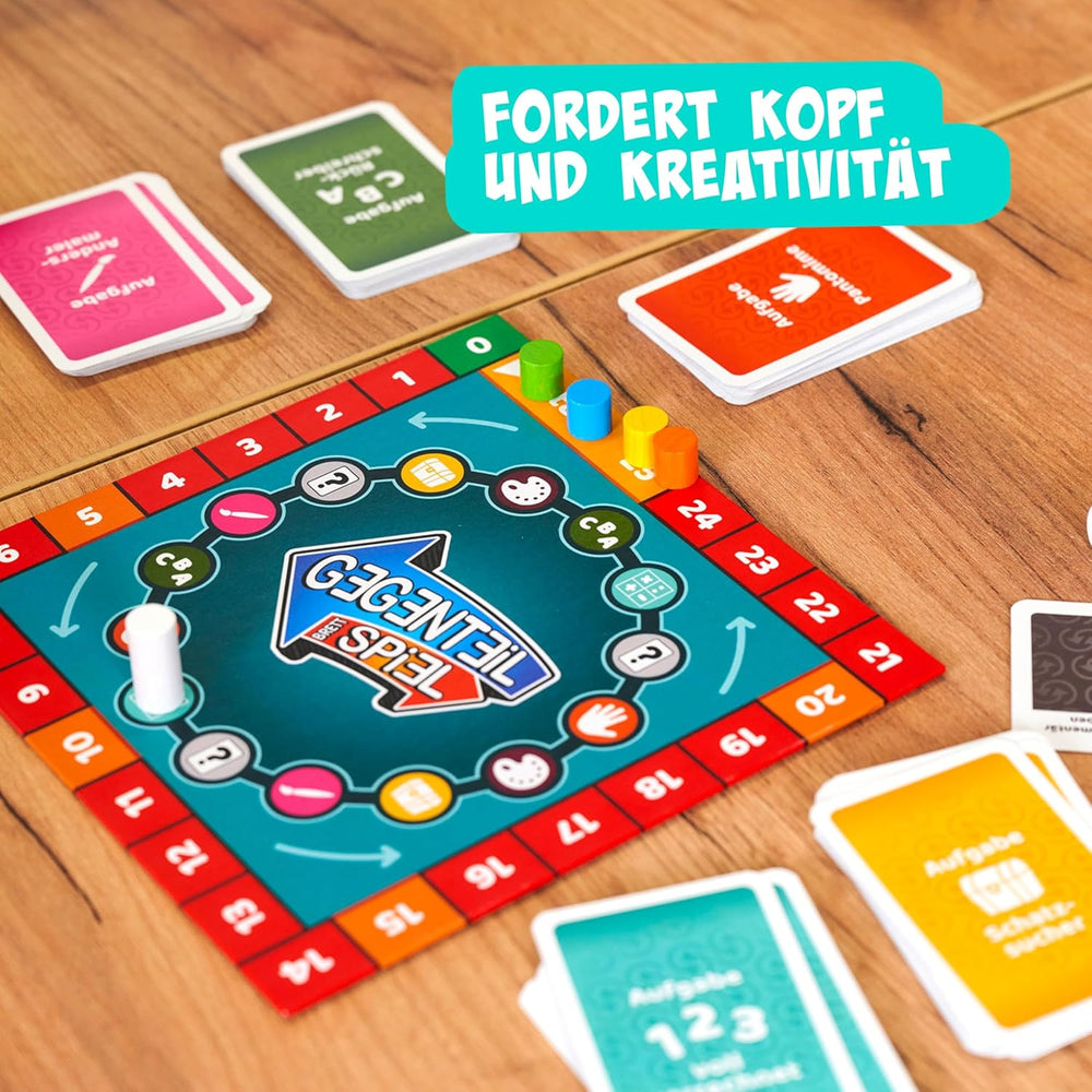Noris 606062080 - Gegenteil Spiel (Brettspiel od 10 Jahre) - kombinierbar mit dem Kartenspiel - verrücktes Konzentrationspiel für Kinder und Erwachsene für 3-6 Spieler