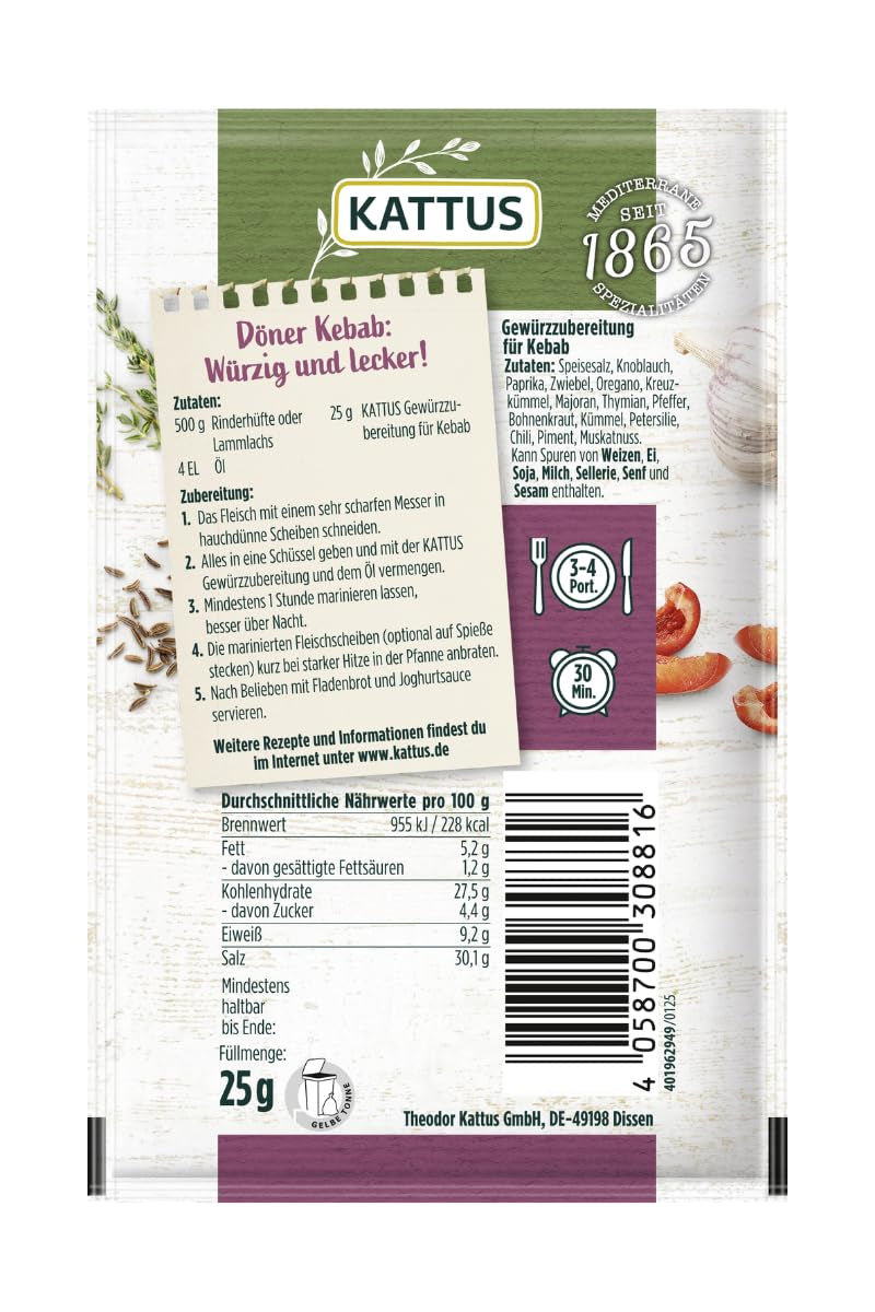 - Kebab Gewürzzubereitung | Koření na 3-4 porce | Ohne Zusatz von Fefeextrakt, Aroma und Zusatzstoffen | 25 g v sáčku