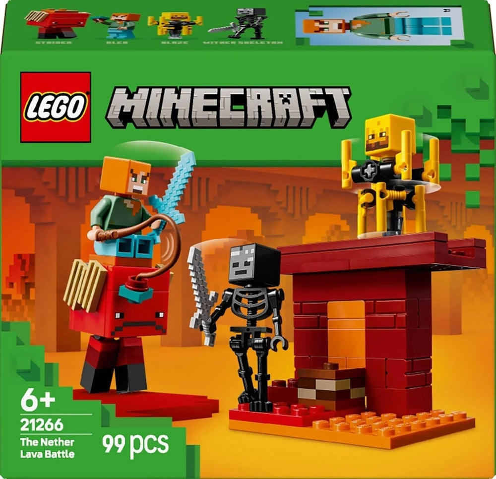 LEGO Minecraft Lava Duel of the Deep, Hračka pro fanoušky videoher, Pevnost s minifigurkami včetně Alex, Skeleton Wither, Lohe a Strider, Dárek pro dívky a chlapce 6 let staré 21266 Stavebnice Beuche den LEGO-Store