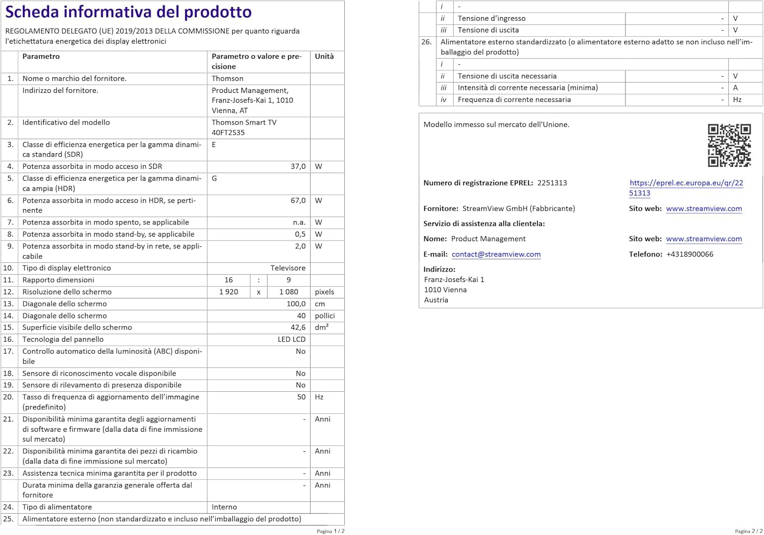 Televizor inteligent THOMSON FHD de 40 de inci (100 cm), Wi-Fi, control vocal, HDR10, Dolby Audio, tuner triplu (cablu/satelit/antenă), HDMI, USB, 1 GB RAM, 4 GB Flash – 40FT2S35