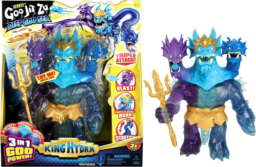 Heroes of Goo Jit Zu Deep GOO Sea King Hydra figurină cu putere de slime 3 în 1, 3 capete și efecte luminoase și sonore Action figures Naty Shop Sea King Hydra figura