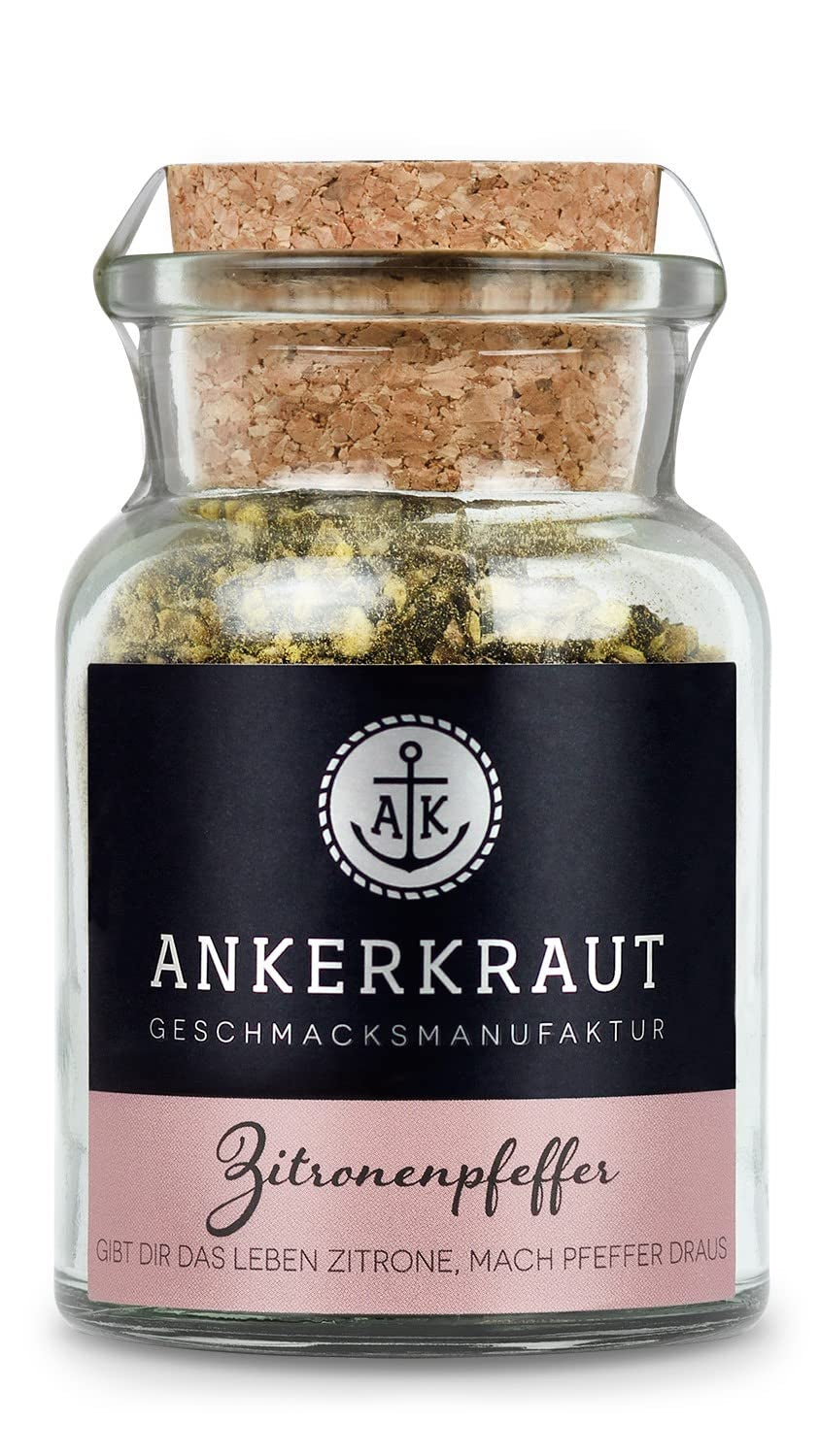 Ankerkraut Zitronenpfeffer, 85g v korkovém skle, Pfeffer-Mischung Citrus Frische-Kick, Einfach Kochen mit Gesmack & Aroma