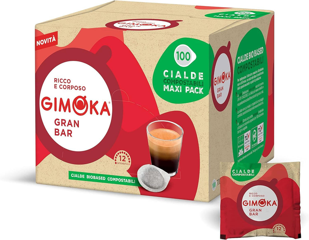 Gimoka Kompostierbare Kaffeepads, Gran Bar Intenso Kaffeemischung, Intensität 12-100 Pads - Kompatibel mit ESE System Papier Pads 44 mm