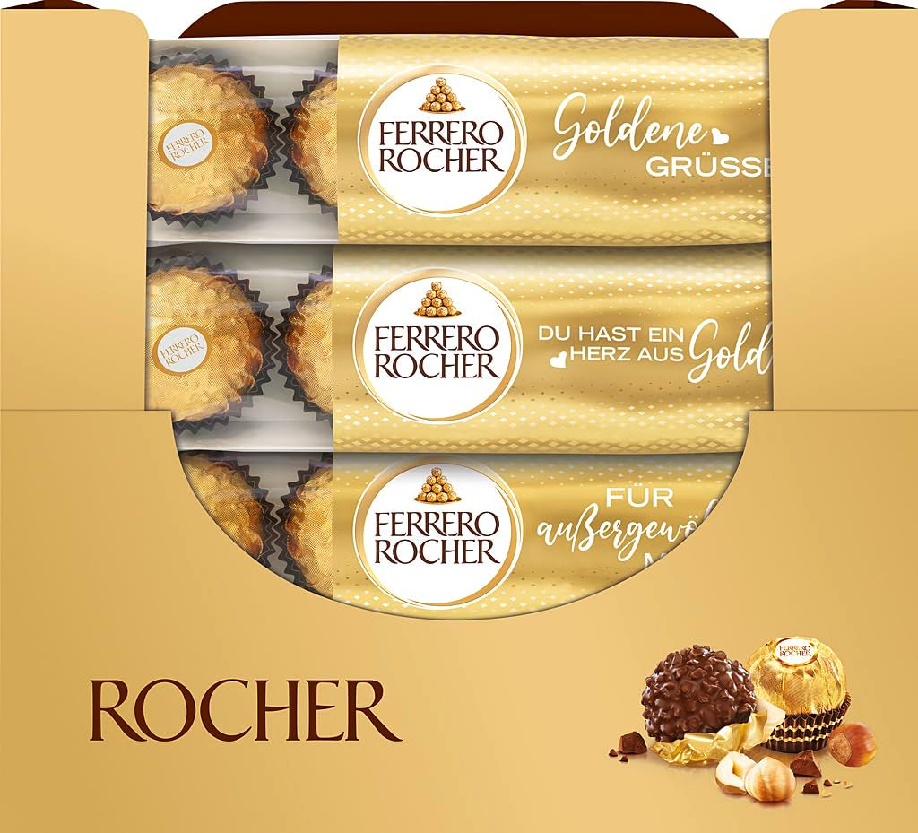 Ferrero Rocher – Křupavé a krémové oříškové pralinky – dárek k Valentýnu pro něj a pro ni – 16 balení po 4 jednotlivých pralinkách