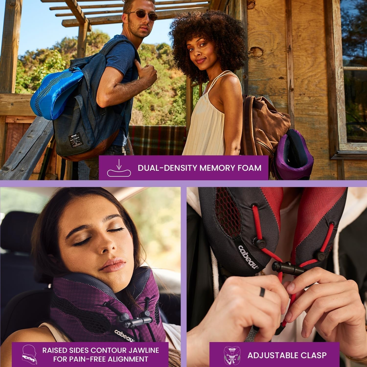 Pernă de călătorie răcoritoare pentru zboruri pe distanțe lungi Cabeau – Evolution Cool – Spumă cu memorie cu orificii de ventilație – Compactă cu geantă de transport (roșu)