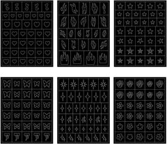 6 foi șablon aerograf unghii autocolante, fluture flacără stele inimă stele unghii autocolante imprimare șablon instrument unghii autocolante autoadezive pentru femei unghii autocolante design unghii artă