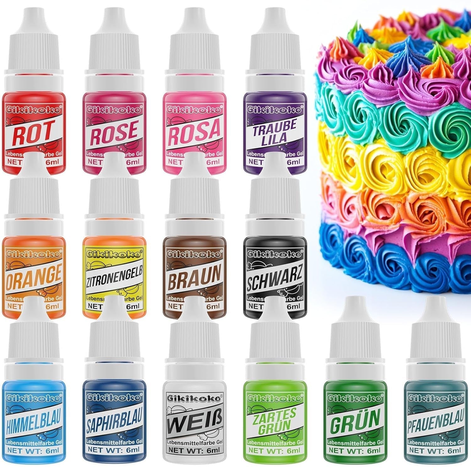 Tekutá nebo gelová potravinářská barviva, různé velikosti a barvy Naty Shop Set 14 x 6 ml Gel