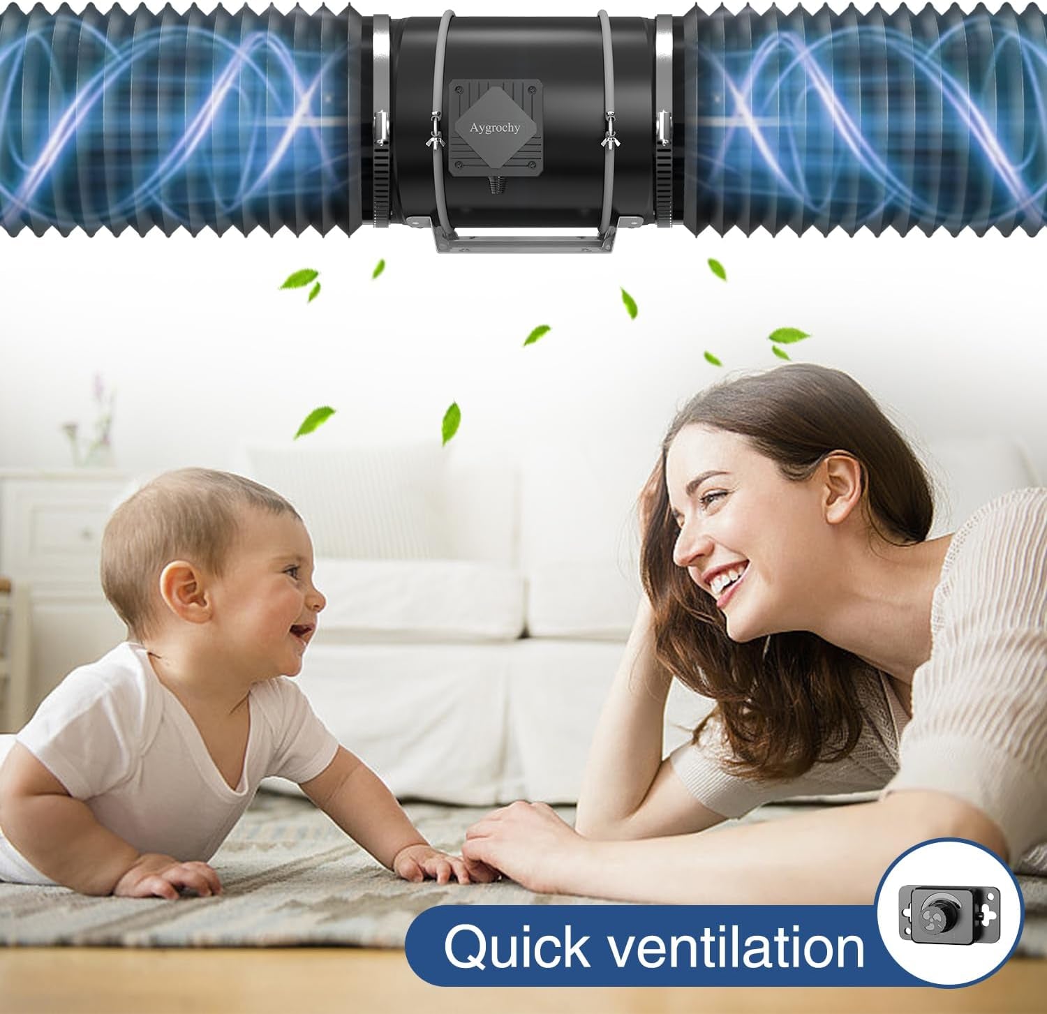 Aygrochy 200mm 70W nastavitelný potrubní ventilátor EC motor Odsávací ventilátor pro vytápění, chlazení, posilovače, pěstební stany, hydroponii, domácnost, ventilaci a výfukový ventilátor.