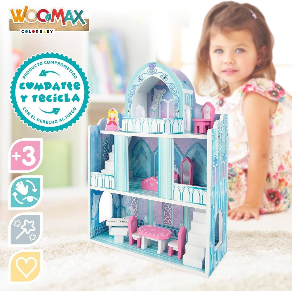 Colorbaby WOOMAX 49314 - Dřevěný zámek 37 X 15 X 53,5 Cm +3A Domky pro panenky Naty Shop