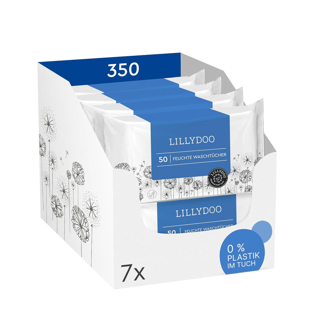 LILLYDOO vlhčené ubrousky 50 kusů 100% extra velké ubrousky bez plastů Neparfémované