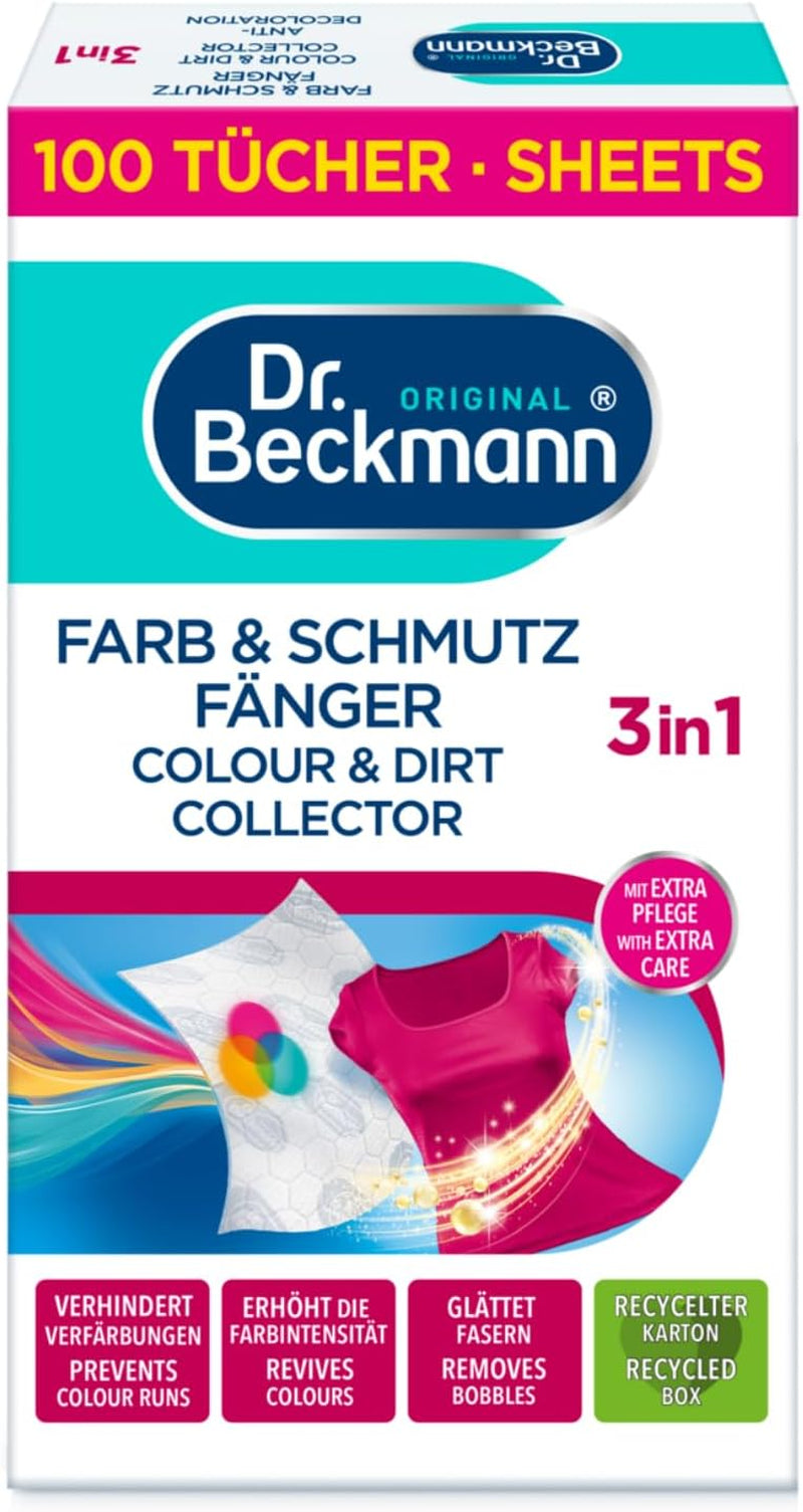 Dr. Beckmann Colour & Dirt Catcher Advanced| Protecție de lungă durată a culorii| Cu microfibră și molecule care captează culoarea pentru strălucire | 100 cârpe Naty Shop