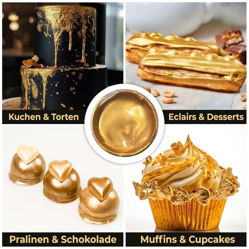 Colorant alimentar lichid auriu metalic He-Ju 25ml, sclipici comestibil pentru băuturi și alimente (auriu metalic, 25ml)