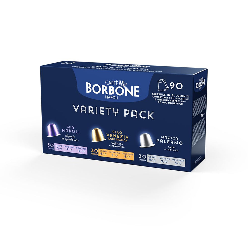 Caffè Borbone Verkostung Kit, 90 Aluminium-Kapseln: 30 Mia Napoli, 30 Ciao Venezia, 30 Magica Palermo, (3 x 30 Stück) – Kompatibel mit Kaffeemaschinen für den Hausgebrauch der Marke Nespresso®*