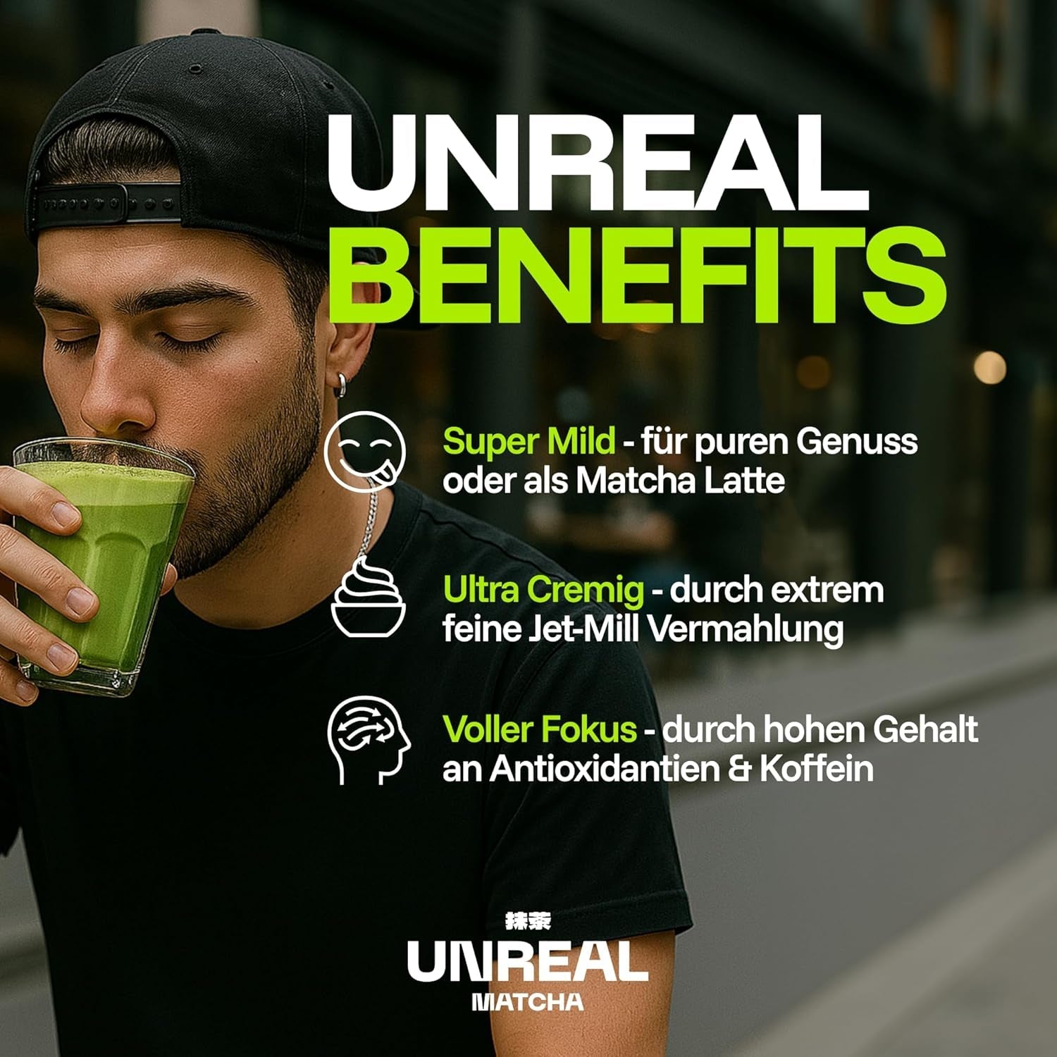 UNREAL® Ceremonial Bio Matcha – Ceai verde ceremonial 100% japonez – Calitate premium din Shizuoka – Pentru ceai, latte și smoothie-uri – Măcinat foarte fin pentru o cremozitate maximă – 25 g