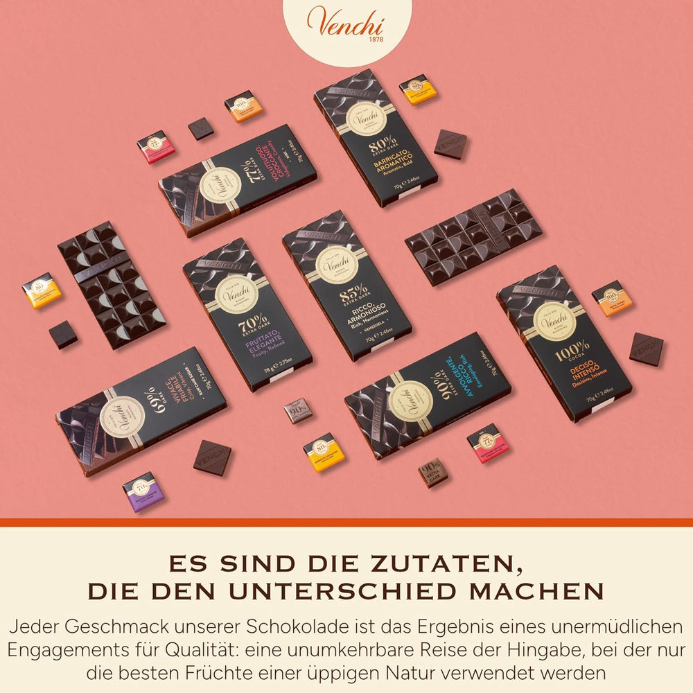 Venchi - Hořká čokoláda 70%, 78 g - S vybranými směsmi kakaa - Bez lepku - Vegan