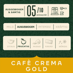 Kávová zrna Jacobs Café Crema Gold 1 kg – Vollmundig, Aromatisch, Fruchtige Notes, zrna Arabica & Robusta, Intensität 5/10, Ideální pro Café Crema Naty Shop