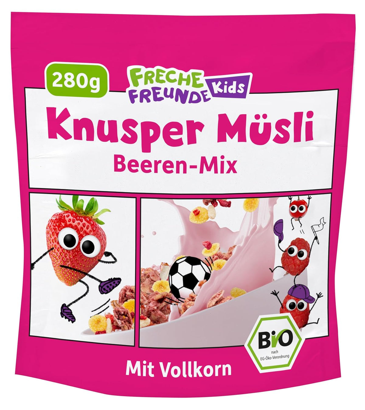 FRECHE FREUNDE Bio snídaňové müsli Edda's Berry Křupavá müsli směs pro školáky s lyofilizovanými jahodami Vegan 6 balení (6 x 280 g)