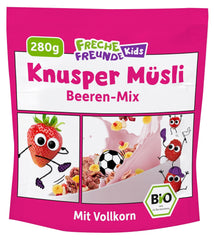 FRECHE FREUNDE Bio snídaňové müsli Edda's Berry Křupavá müsli směs pro školáky s lyofilizovanými jahodami Vegan 6 balení (6 x 280 g)