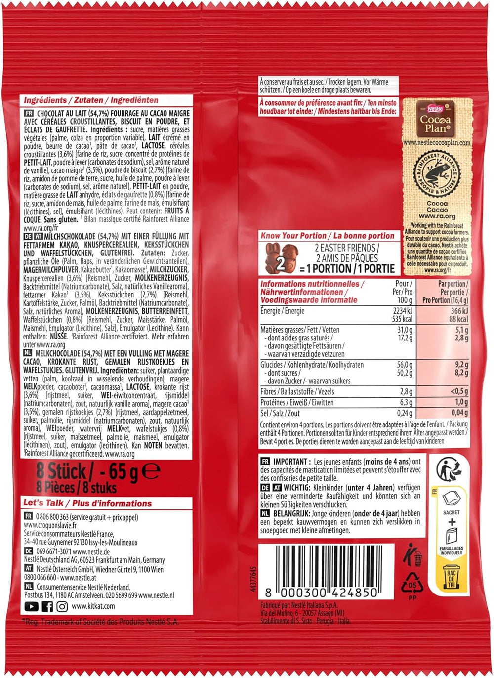 NESTLÉ Easter Friends, velikonoční mini figurky z mléčné čokolády s křupavými kousky, 1 balení (1 x 65 g)