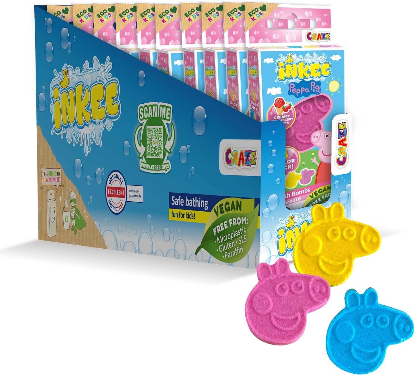 INKEE SURPRISE - Peppa Pig bomby do koupele pro děti s hračkou Peppa Pig překvapením do vany - přísada do koupele pro děti Mother and Child Naty Shop 8x Peppa Pig bombs do koupele