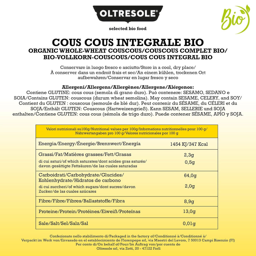 Bio celý kuskus 5 kg, bio celozrnná mouka z tvrdé pšenice, ideální pro zdravé předkrmy a přílohy, vhodná velikost