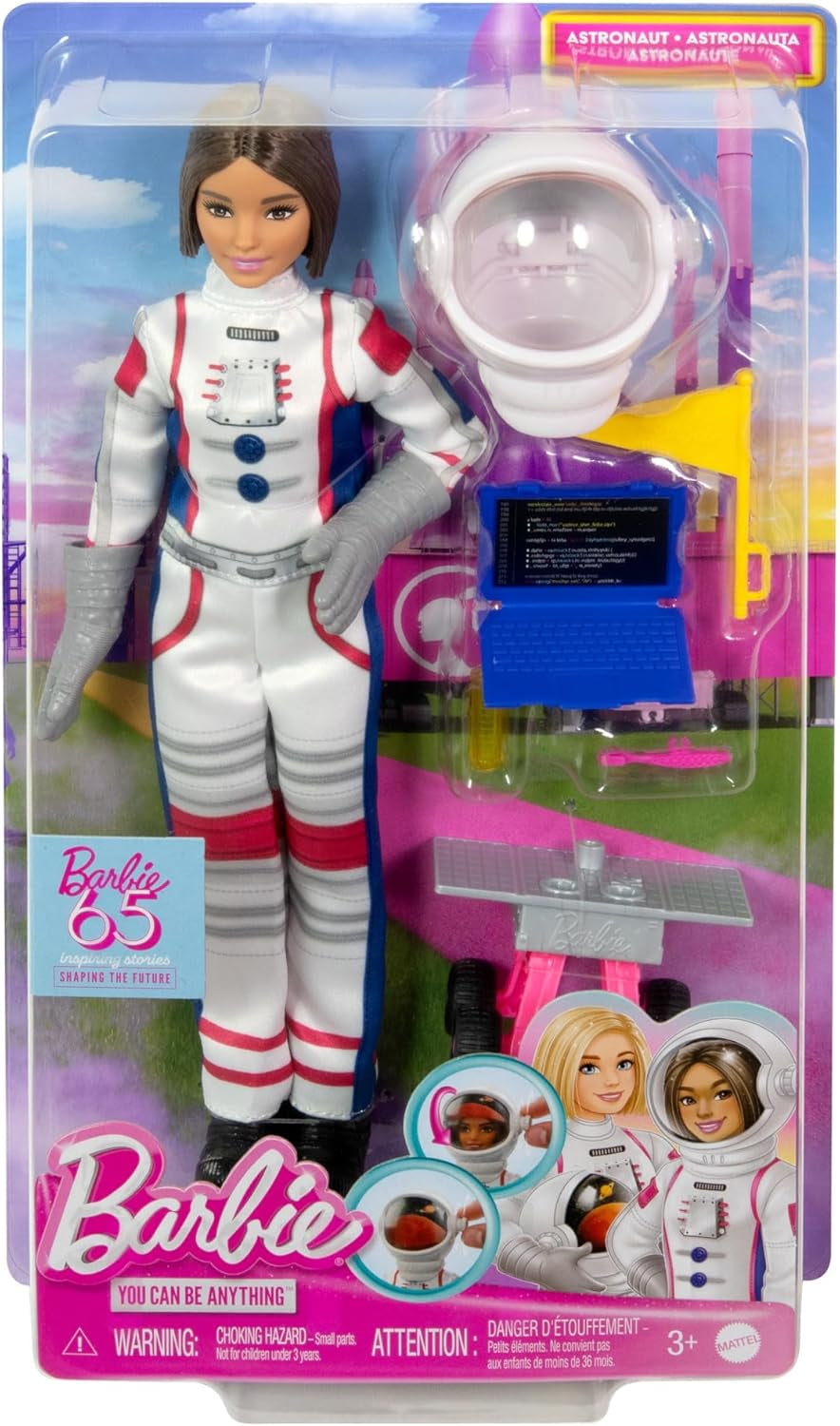 Panenka k 65. výročí Barbie a 10 doplňků, sada astronautů panenky bruneta, rover na kolečkách, vesmírná helma s přizpůsobitelným hledím a další, panenky HRG45 Naty Shop