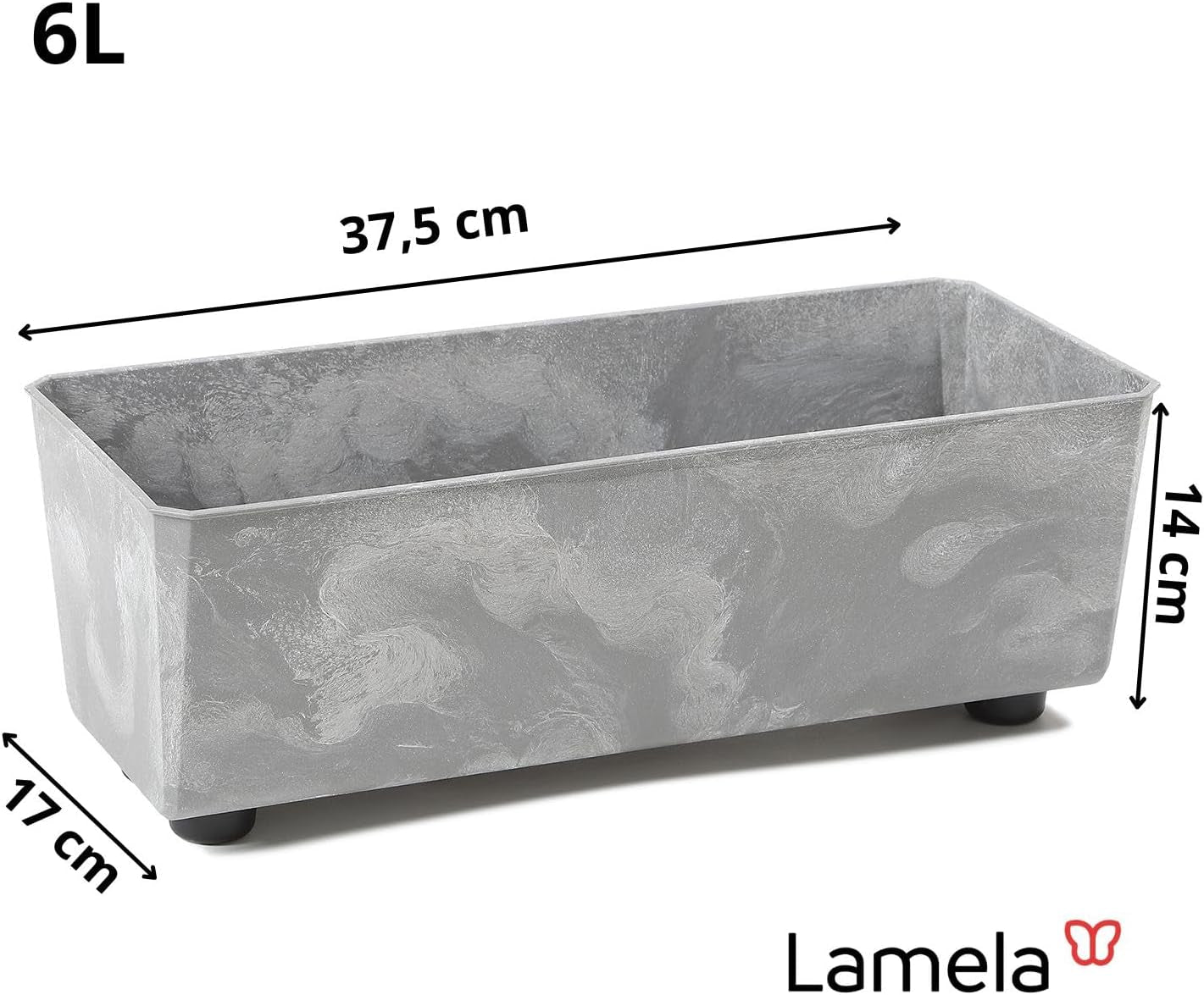 Jardinieră dreptunghiulară LAMELA cu picioare elegante – Ghiveci gri cu aspect de beton, fabricat din plastic robust, 37x17 cm, 6L – Rezistent la intemperii și ușor de curățat – Pentru interior și exterior