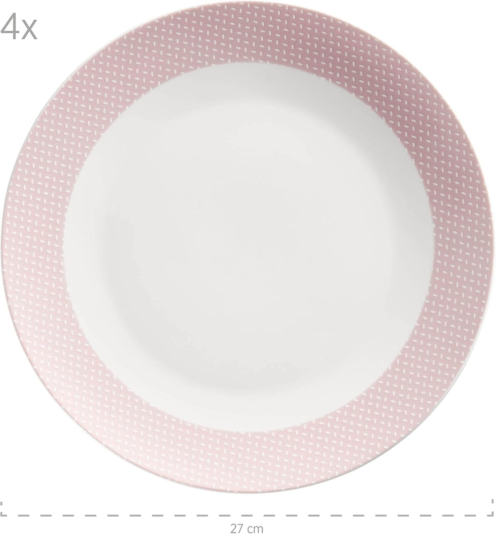 MÄSER Kitchen Time II, Set de veselă pentru 4 persoane, Serviciu combinat cu 16 piese în culori pastelate cu model subtil, Porțelan, Roz