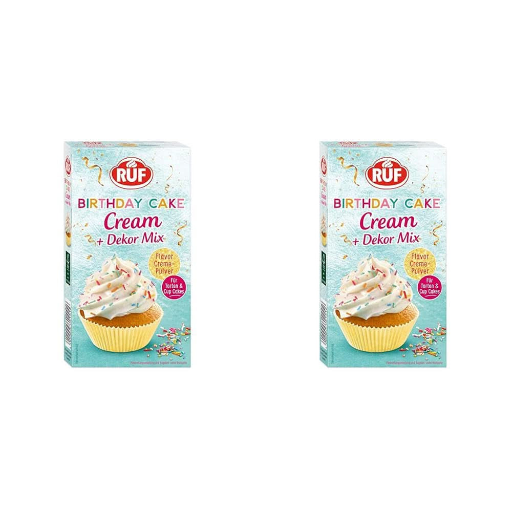 RUF Birthday Cake Cream, pudră de cremă cu aromă de vanilie și caramel și decor colorat, 110 grame Glazuri si Decor Naty Shop Set 2 bucati (2 x 110 grame) Vanilie