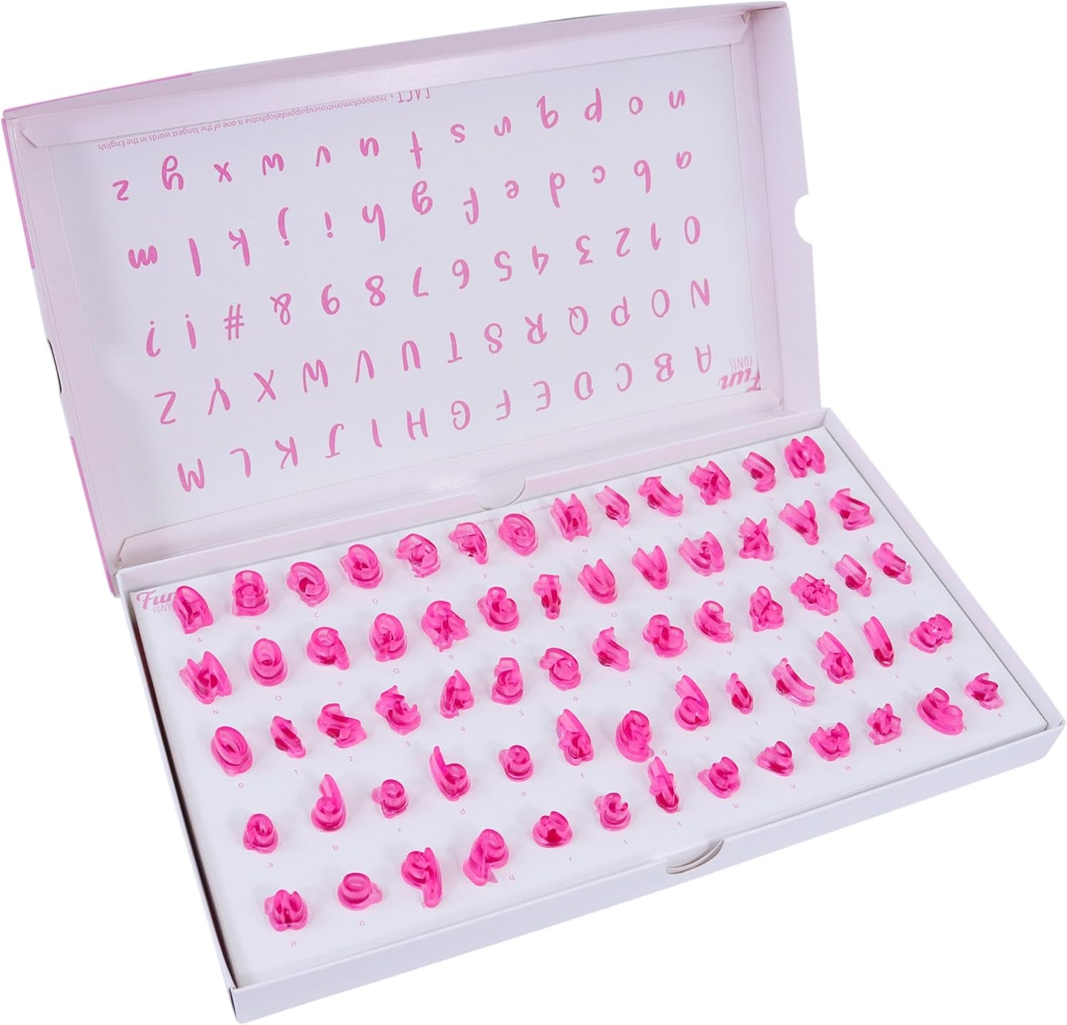 Zábavná písma FF60 – sada razítek na koláčky a sušenky pro design dortů, 66 kusů, kolekce 3, plast