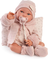 Antonio Juan Puppen für Neugeborne, Winterpfeife, realistické babypuppe, 42 cm, s růžovým oblečením, dudlík a polštář v ceně